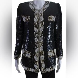 Black Sequin Jacket with Silver and Gold Bead Detailing